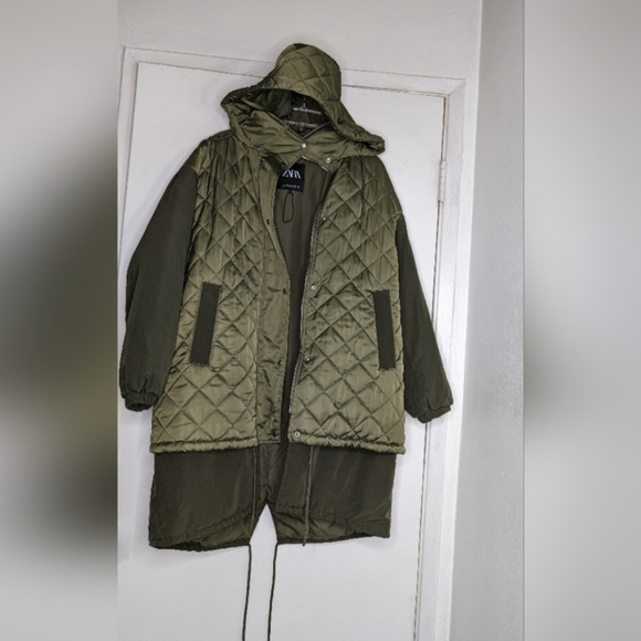 Zara Contrasting Oversized Long Puffer Coat - Picture 2 of 4